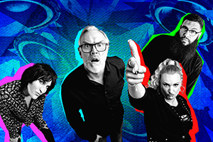 Never Mind The Buzzcocks. Image shows from L to R: Noel Fielding, Greg Davies, Daisy May Cooper, Jamali Maddix