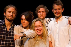 Party. Image shows from L to R: Simon (Tom Basden), Phoebe (Katy Wix), Mel (Anna Crilly), Duncan (Tim Key), Jared (Jonny Sweet). Copyright: BBC