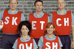 The Sketch Show. Image shows from L to R: Tim Vine, Kitty Flanagan, Lee Mack, Karen Taylor, Jim Tavaré