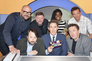 Would I Lie To You?. Image shows from L to R: Tom Davis, David Mitchell, Shaun Ryder, Rob Brydon, Clara Amfo, Lee Mack, Henning Wehn. Copyright: Zeppotron