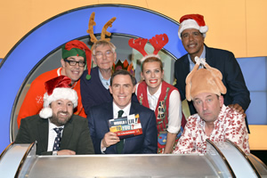 Would I Lie To You?. Image shows from L to R: David Mitchell, Richard Osman, Tom Courtenay, Rob Brydon, Sara Pascoe, Chris Kamara, Lee Mack. Copyright: Zeppotron