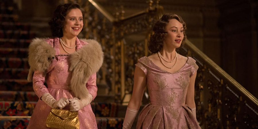 A Royal Night Out. Image shows left to right: Margaret (Bel Powley), Elizabeth (Sarah Gadon). Credit: Lions Gate