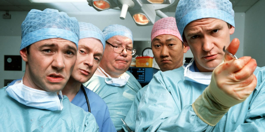 TLC. Image shows from L to R: Dr. Laurence Flynn (Reece Shearsmith), Gasman (Erich Redman), Mr. Benedict Ron (Richard Griffiths), Terry Cheung (Benedict Wong), Dr. Stephen Noble (Alexander Armstrong)