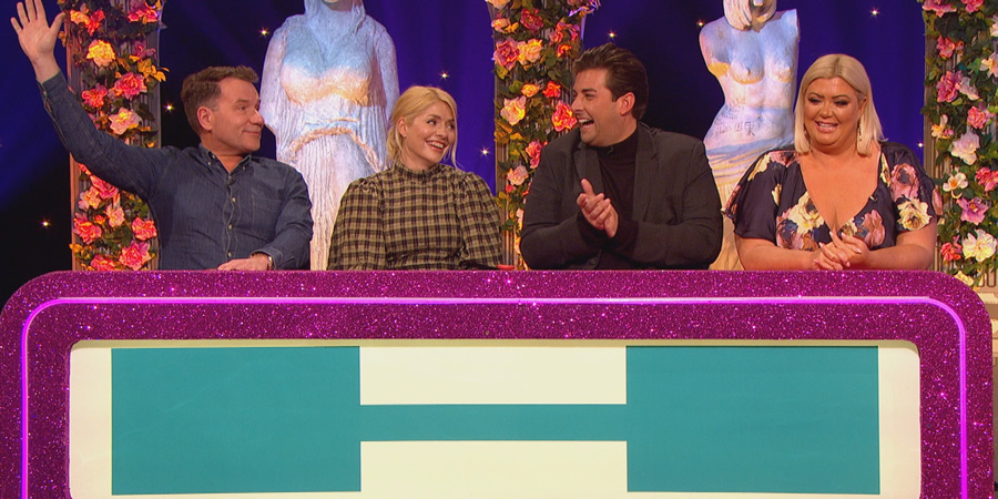 Celebrity Juice. Image shows from L to R: Richard Arnold, Holly Willoughby, James Argent, Gemma Collins