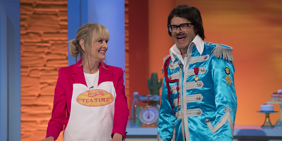 Harry Hill's Tea Time. Image shows from L to R: Lesley Hornby, Harry Hill. Copyright: Nit TV