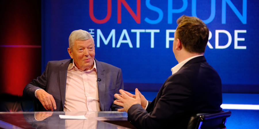 Unspun With Matt Forde. Image shows from L to R: Alan Johnson, Matt Forde. Copyright: Avalon Television