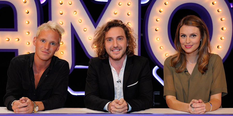 Virtually Famous. Image shows from L to R: Jamie Laing, Seann Walsh, Ellie Taylor. Copyright: Talkback / Hungry Bear Media