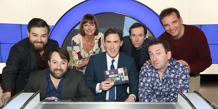 Would I Lie To You?. Image shows from L to R: Alex Brooker, David Mitchell, Doon Mackichan, Rob Brydon, Ben Miller, Lee Mack, Henning Wehn. Copyright: Zeppotron