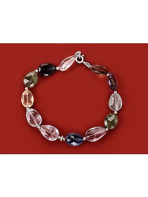 Sterling Silver Bracelet with Teardrop Shape Multiple Gemstone