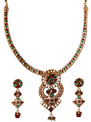 Faux Ruby and Emerald Necklace Set