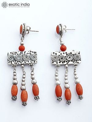 Coral Gemstone Dangle Earrings