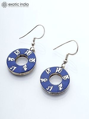 Om Mani Padme Hum Lapis Lazuli Inlay Donut Earrings