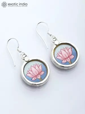 Round Shape Sterling Silver Lotus Design Earrings