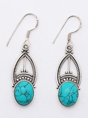 Oval Cut Tibetan Turquoise Hook Earrings