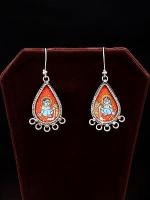 Teardrop Shape Bal Krishna Sterling Silver Earrings