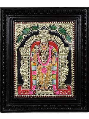 Tanjore Painting of Lord Kartikeya - Son of Shiva Shakti | Traditional Colors with 24 Karat Gold | With Frame