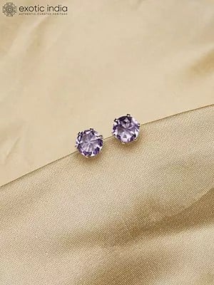 Sterling Silver Stud Earrings with Faceted Gemstones