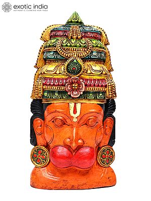 36" Large Colorful Lord Hanuman Head | Wall Hanging | Wood Carving