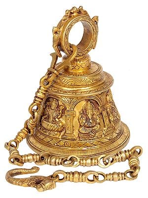 7" Temple Hanging Bell with Images of Lord Shiva, Hanuman, Ganesha, Goddess Lakshmi, Durga and Radha Krishna In Brass | Handmade | Made In India