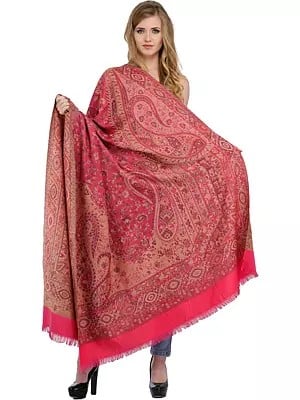 Reversible Jamawar Shawl with Woven Paisleys