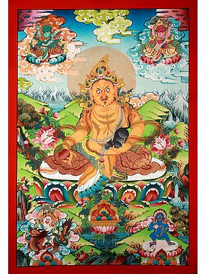 Superfine Tibetan Buddhist Deity Kubera - Brocadeless Thangka