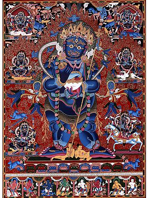 Two Armed Standing Mahakala - Superfine Brocadeless Thangka