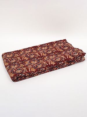 Wine-Red Pure Cotton Kalamkari Block Printed Fabric