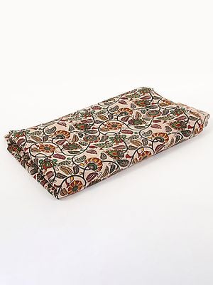 Almond-Milk Pure Cotton Floral Jaal Pattern Blocked Kalamkari Printed Fabric