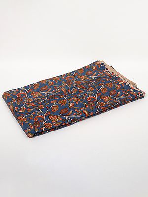 Bijou-Blue Pure Cotton Kalamkari Blocked Printed Fabric