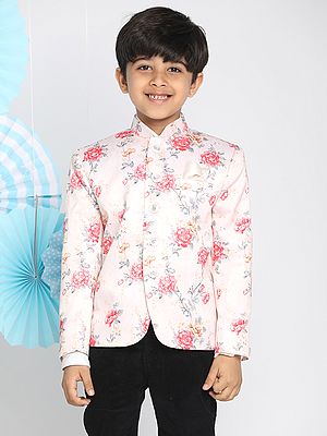 Silk Blend Digitally Floral Printed Jodhpuri Style Jacket