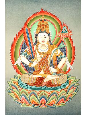 Japanese Manjushri  - Brocade lace Thangka