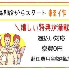 【芳賀郡芳賀町】未経験の方大歓迎！軽作業スタッフ/社宅あり/週払い可