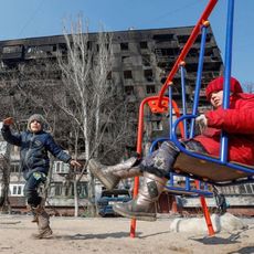 Two Ukrainian children after shelling