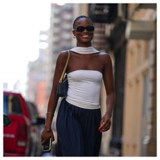 woman wearing tube top outfit