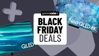 Black Friday QLED TV deals hero image with two Samsung QLED TVs on display