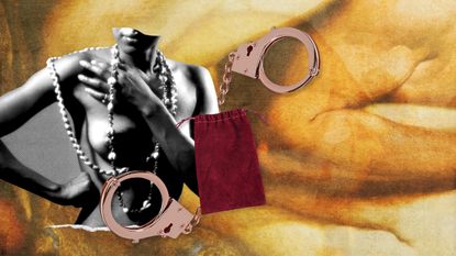 collage of woman with sexy handcuffs