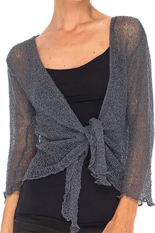 SHU-SHI Womens Sheer Shrug Tie Cardigan