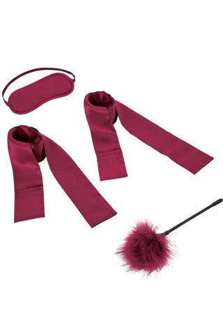 satin blindfold and bondage set in maroon