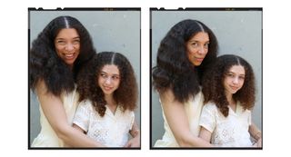 Writer Anja Tyson with her daughter, both smiling against a white backdrop