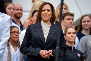 Kamala Harris in a grey blouse