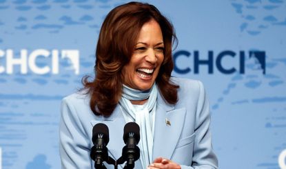 Kamala Harris in a powder blue suit