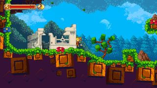 A screenshot of greenery-covered ruins in Iconoclasts