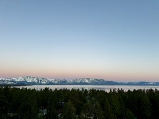 The view of Lake Tahoe at sunrise.