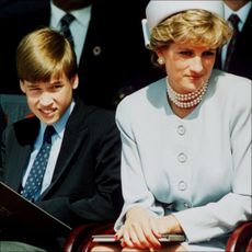 Prince William, Princess Diana, and Prince Harry at VE Remembrance Service in London on May 7, 1995.