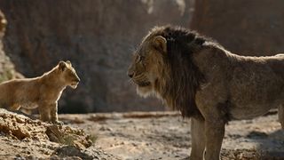 Simba and Scar during the live-action Disney movie, The Lion King.