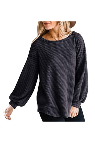 MEROKEETY Womens Waffle Knit Crew Neck Oversized Sweater Pullover