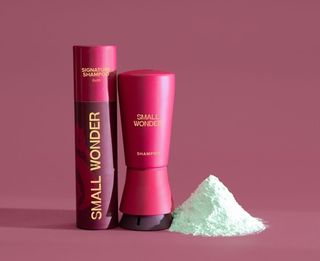 Small Wonder Signature Shampoo Refills on a pink background