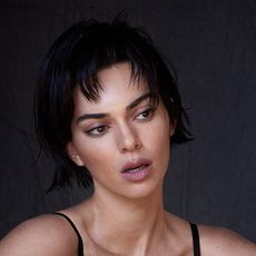 close up of Kendall Jenner with a shaggy pixie cut