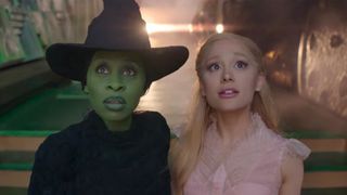 Cynthia Erivo as Elphaba and Ariana Grande as Glinda in the Wicked movie.