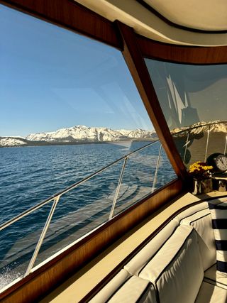 View of the waters of Lake Tahoe from a boat.